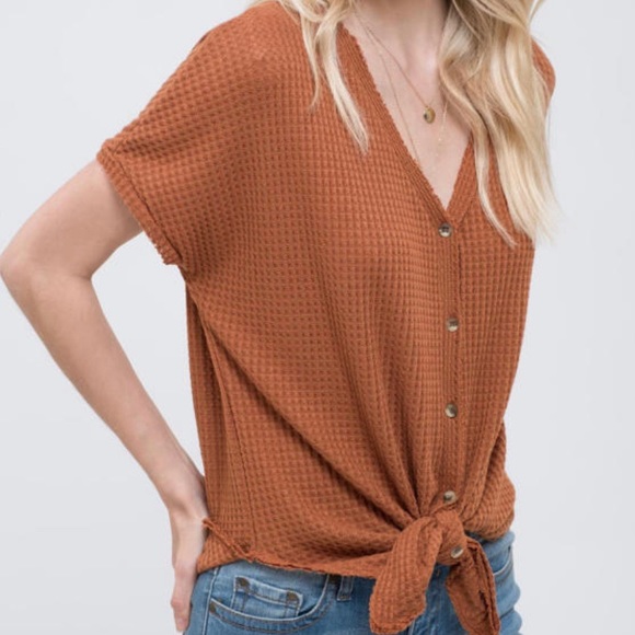 NWT! Cognac waffle knot front tie top - Picture 2 of 4